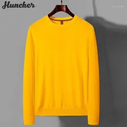 Huncher رجل محبوك سترة الرجال 2021 الخريف الكورية الأزياء خمر الصلبة متماسكة البلوز يتأهل لاعبا البلوزات الصفراء للرجال