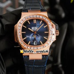 40.5mm YR 5726 / 1A-010 Sport Zegarki Roczne Kalendarz 5726 Cal.324 S QA Automatic Watch D-Blue Textured Dial Rose Gold Case Diament Bezel Blue Leather Hello_watch