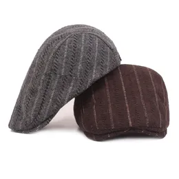 新しい綿の縞模様のニュースボーイ帽子男性女性フラットアイビーキャップ春の屋外旅行ピーク帽子冬の暖かいベレー帽の卸売
