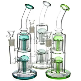 Double Arm Tree Perc Heady Glass Oil Rigs Hookahs tjocka glasvatten Bongs Rökning Pipe Bubbler Dab Tillbehör med 14 mm banger