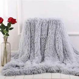 シックなシャギースローブランケット柔らかいぬいぐるみベッドのベッドの上の暖かいふわふわのフェイクの毛皮の灰色のレインボーSのベッドソファマンタ211101