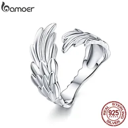 BAMOER Guardian Wings Ring Authentic 925 Sterling Silver Size Adjustable Finger Rings for Women Fashion Jewelry SCR512