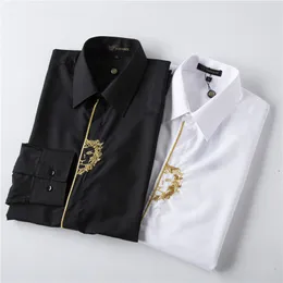 Men's Dress Shirt Luxury Slim Silk T-shirt Long sleeve Casual business clothing plaid brand SIZE M-XXXL#20