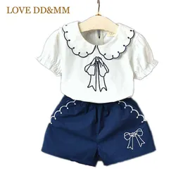 LOVE DD&MM Girls Sets Summer Children's Clothing Girls Bow Short-Sleeved T-Shirt + Casual Shorts Two-Piece Suit 210715