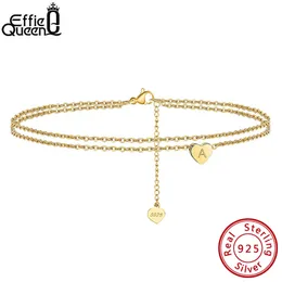 Effie Queen Layered Letter Satellite Chain Anklet hjärta Initial Ankel Armband För Kvinnor Flickor Beach Foot Smycken Gåvor SA18