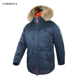 Corbona N3b Typ Vinter Parka Mäns Coat Long Oversize Real Fur Hood Militär Armé Male Jackor Padded Fleece Brand Cloths 211104