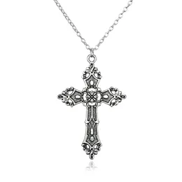 Vuntage Christ Baroque Cross Pendant Necklace Bohemian Style with Chain for Gift