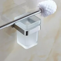 Toilet Brushes & Holders Chrome Bathroom Accessories Solid Brass Brush Holder Wall Mounted Polished Silver Bowl Glass