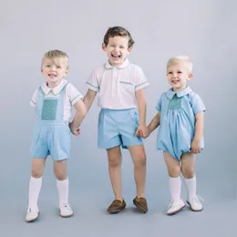 2ピーススペインの服のための赤ちゃんの男の子ブティック服セット幼児の誕生日パーティースーツ幼児スモッキースーツブラザーの服装210615