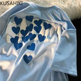 Koreańska miłość Serce Drukowana kobieta Tshirts Causal Krótki Rękaw O-Neck Tops Koszula Lato Graficzne T-shirty 6J001 210603