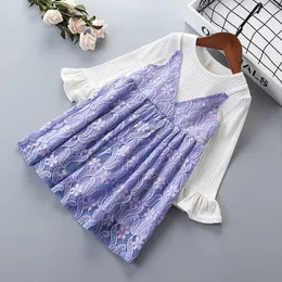 2-6 años Vestido de niña de alta calidad Primavera Moda Encaje Malla Algodón Flor Niño Ropa para niños Princesa 210615