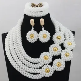 Brincos Colar Moda Pure White Beads African Jewelry Sets Bold Set para Nigerian Wedding WD485