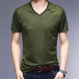 Ymwmhu 100% bomull T-shirts Män Kortärmad V-hals Sommar Toppar Casual Slim Fit T Shirt Fashion Tee Homme Kläder 210706