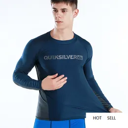 M-6xl UV-skydd Lycra Rashguard Män Långärmad Baddräkt Swim Rash Guard Snabbtorkande Surfkörning T-shirt för simning 6XL