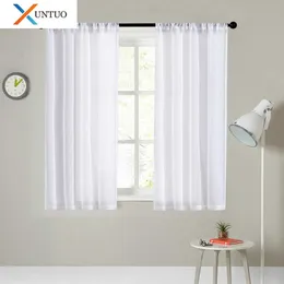 XUNTUO Tenda moderna corta e trasparente per la cucina Mezza finestra Soggiorno Tenda in voile solida Camera da letto Decorazione domestica Telo in tulle 210712