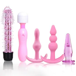 Massage Anal Butt Plug Vibrator Set Magic Wand G vibrerande dildo för kvinna Massager CILT STIMULATHER AV Stick Vuxna sexleksaker för män