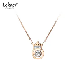 Lokaer Classic AAA CZ Crystal Crown Pendant Necklace Rose Gold Stainless Steel Wedding Neckalce Jewelry For Women Gifts N19036