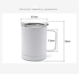 12oz de sublimação em branco caneca branca de aço inoxidável de aço inoxidável copos de parede dupla taça de carro de vácuo porta portátil de viagem portátil com punho wht0228