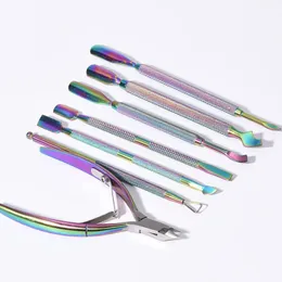Colorful Nail Manicure Stainless Steel Dead Skin Remover File Cutter Spoon Cuticle Pusher Clipper Nails Art Tool A217282
