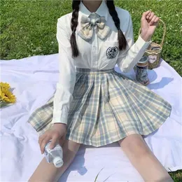 Kvinnors rutiga kjolar Skolan-Uniform Pleated JK Skirt Girl's Japanska Sommar Harajuku Preppy High Waist A-Line 210621