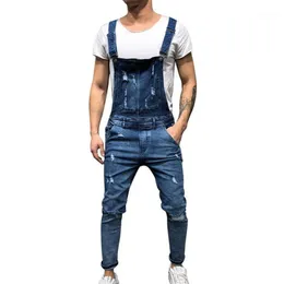 Herrjeans Herr Ripped Denim Jumpsuit Overall Jean Casual hängslen Byxor Mode Hip Hop Haklapp Byxa Streetwear1