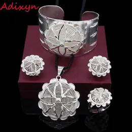Adixyn New Bride Smycken Sätta Silver Platiserad Eritrean / Etiopisk / Afrikansk Halsband / Hänge / Bangle / Örhänge / Ring Bröllop Smycken Sats H1022