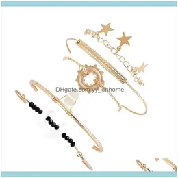 Link, JewelryLink, цепь 5pcs/Set Women Bracelets Fashion Gold Geometric Moon Crystal Beads Stars Bracelet Set Set Beach Charm Jewelry Dr