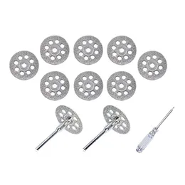 Hand Strömverktyg Tillbehör Diamantskärhjul (22mm) 10st med 402 dorn (3mm) 2st och skruvmejsel för Dremel Rotary