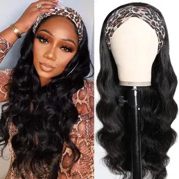 Body Wave Headband Wig 150% Synthetic Wigs For Women Natural Black Color Glueless Full Machine Made