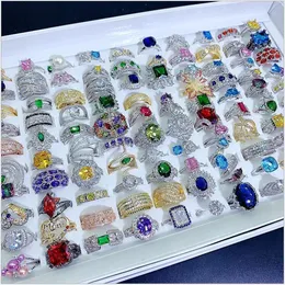 Light Luxury Crystal Zircon Stone Rings Real Gold Plate Colorful Zirconia Finger Heavy Industry Micro Pave S925 Silver Gemstone Jewelry