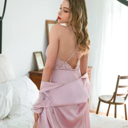 Women's Sleepwear July's Sex 2uds Nightgown Summer Pajamas 2021 Silk Imitation Half Sleeve Fashion Wear