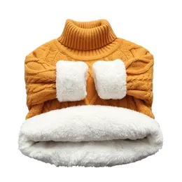 children Clothes baby boys cotton Warm Pullovers velvet thicken Winter turtleneck Knitted Loosen jacket 1-11T sweater babi girl 211201