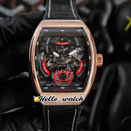 42mm Men's Collection Revolution 3 V45 SC DT Watches Red Skeleton Dial Automatic Mens Watch Rose Gold Case Leather Rubber Strap HWFM Hello_Watch