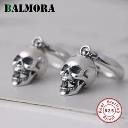 Balmora Pure 925 Sterling Silver Skull Ear Stud Earrings For Women Men Vintage Fashion Thai Silver Earring Jewelry Brincos Gift 220211