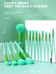 Högkvalitativ 14 st Makeup Brushes Set No Logo Bionic Fiber Wool Wood Handtag 7 Färger 50 Sets / Lot DHL