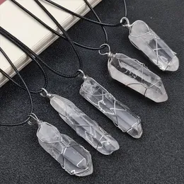 Wire Wrap White Pillar Reiki Healing Crystal Pendant Oregelbundet Energy Stone Quartz Rope Chain Halsband Fashion Women M￤n smycken grossist