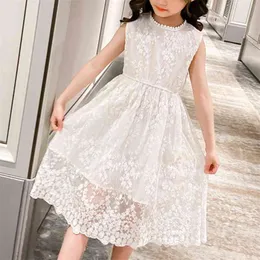 Kleid Sommer für Mädchen weiße Spitze Prinzessin Abend Hochzeit Kinder Kleidung 210528
