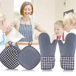 Silicone Oven Mitts Pot Holders Sets with Quilted Liner Heat Resistant Kitchen Mitt Gloves for Cooking Baking Grilling sea sending T9I001303