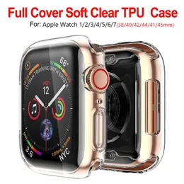 Transparente TPU-Uhrenhüllen für Apple Smartwatch 7, 6, 5, 4, 3, 2, 1 SE, ultradünn, vollständig abgedeckte Schutzhülle, kompatibel mit iWatch 41, 45, 38, 40, 42, 44 mm