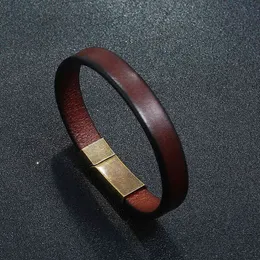 Mannen sieraden punk bruin gevlochten lederen armband voor roestvrijstalen magnetische sluiting mode 20.5 cm armbanden geschenken