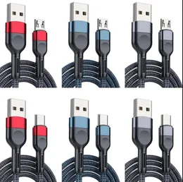 Hızlı Hızlı Şarj Kabloları Alüminyum Alaşım 3A 1 M 2 M Tipi C Mikro Örgülü USB-C Veri Kablosu Samsung S20 S21 LG Android Telefon için 3ft 6ft