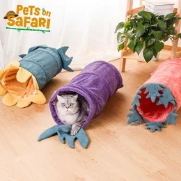Collapible Ciepły Warzywo Kot Tunel Tube Bed Ciekawe Zabawki Dla Kotek Bunnies Pet Supplies 210929