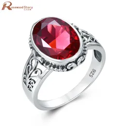 Ruby Stone Ring para Mulheres Homens Prata 925 Anéis Oval Gemstone Anillo Hombre Classic Jewellery Festa Acessórios Schmuck