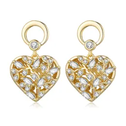 Zircon Hollow Heart Plant Drop Earrings for Women Gold Color Metal Circle Pendant Wedding Earring Boucle D'Oreille Femme 2021 Dangle Chand