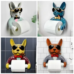 Toilet paper holder, dog image toilet hygienic resin tray free punching hand household towel rack reel 210720