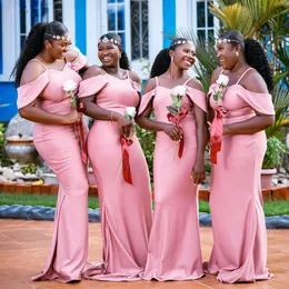 Formalne Różowe Syrenki Druhna Dresses 2022 Długo Off Ramię Spaghetti Paski Wedding Party Dress V-Neck Backless Prom Suknie