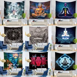 Indian Buddha Statua Gobeliny Wiszące Ścienne Tkaniny Chakra Tapestries Psychedelic Yoga Dywan Dekoracji 210609