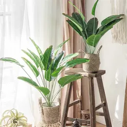 80cm 18 Leaves Large Artificial Banana Tree Fake Tropical Plants Plastic Monstera Leafs Palm Tree for Wedding Garden Home Decor 211104