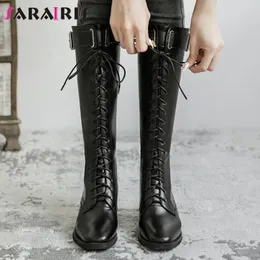 Botas Marca Moda Retro Vintage Meados de Bezerro Mulheres Redonda Toe Cunky Heels Shoelace Longo Street Street Goth Punk Shoes