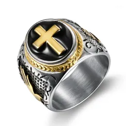 Cluster Rings Men Ring Stainless Steel Cross Jesus Prayer With Peace Hand Punk Animal Finger For Biker Fashion Jewelry